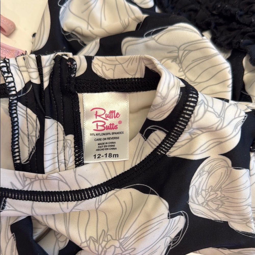 Kids Ruffle Butts Black and White Cloud Bodysuit with Ribbed Cuffs - Picture 5 of 5